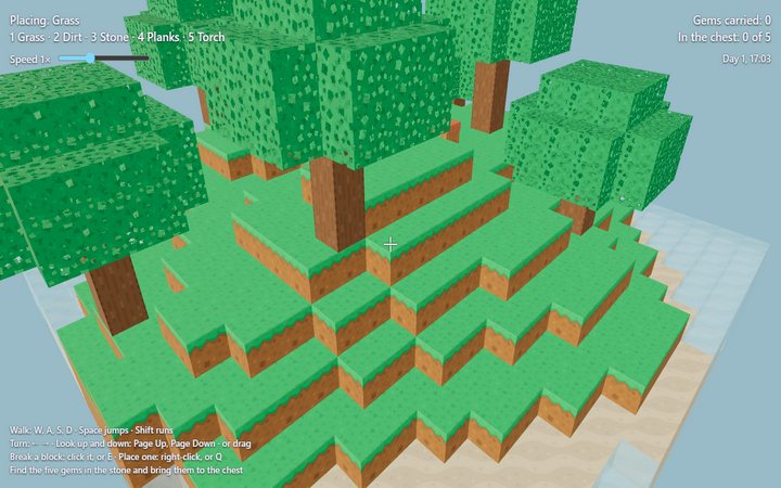 Blockworld: an island of blocks, from above one corner