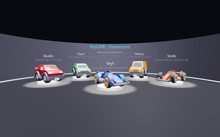 The showroom: five cars in a round hall